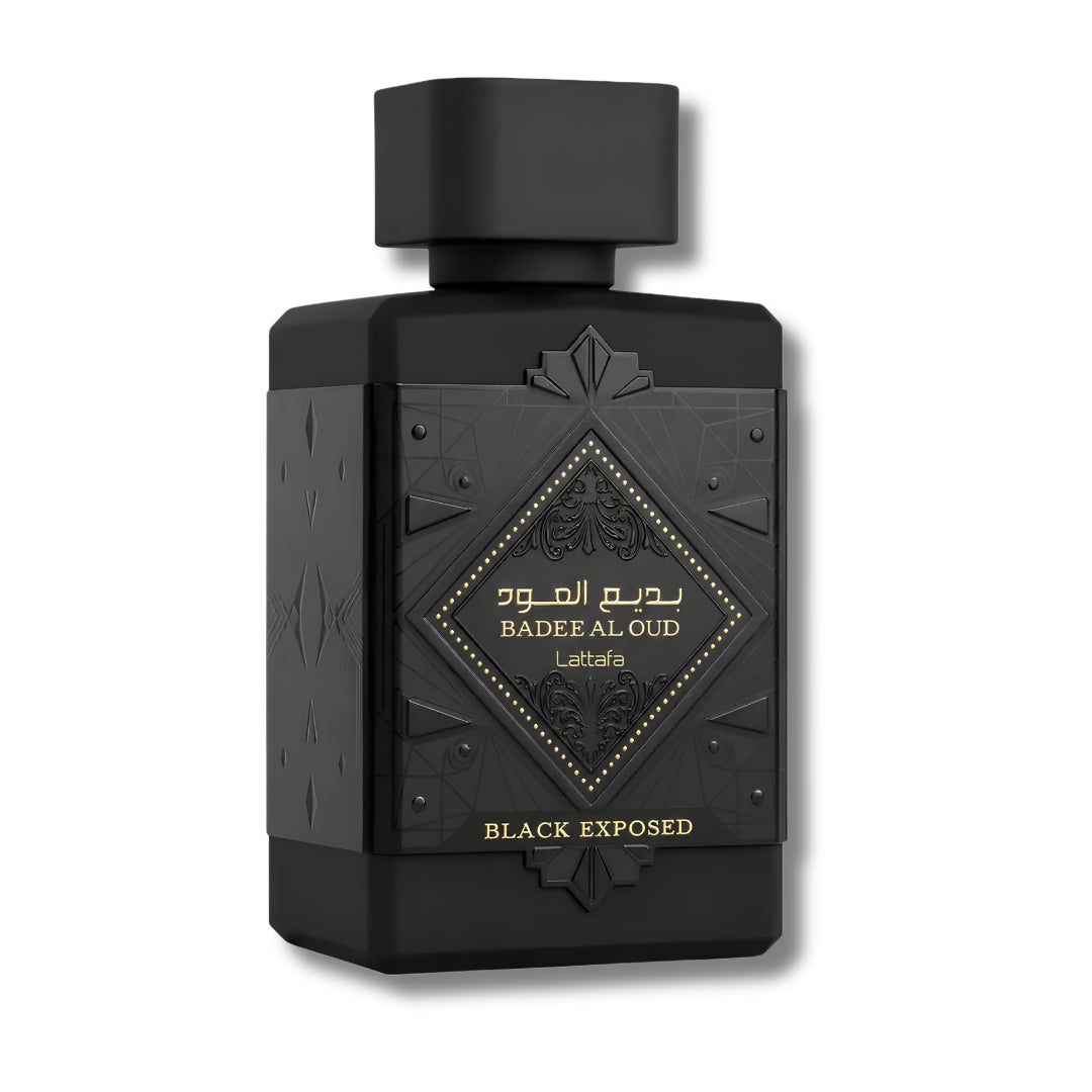 Badee Al Oud Black Exposed by Lattafa 100ml EDP bottle