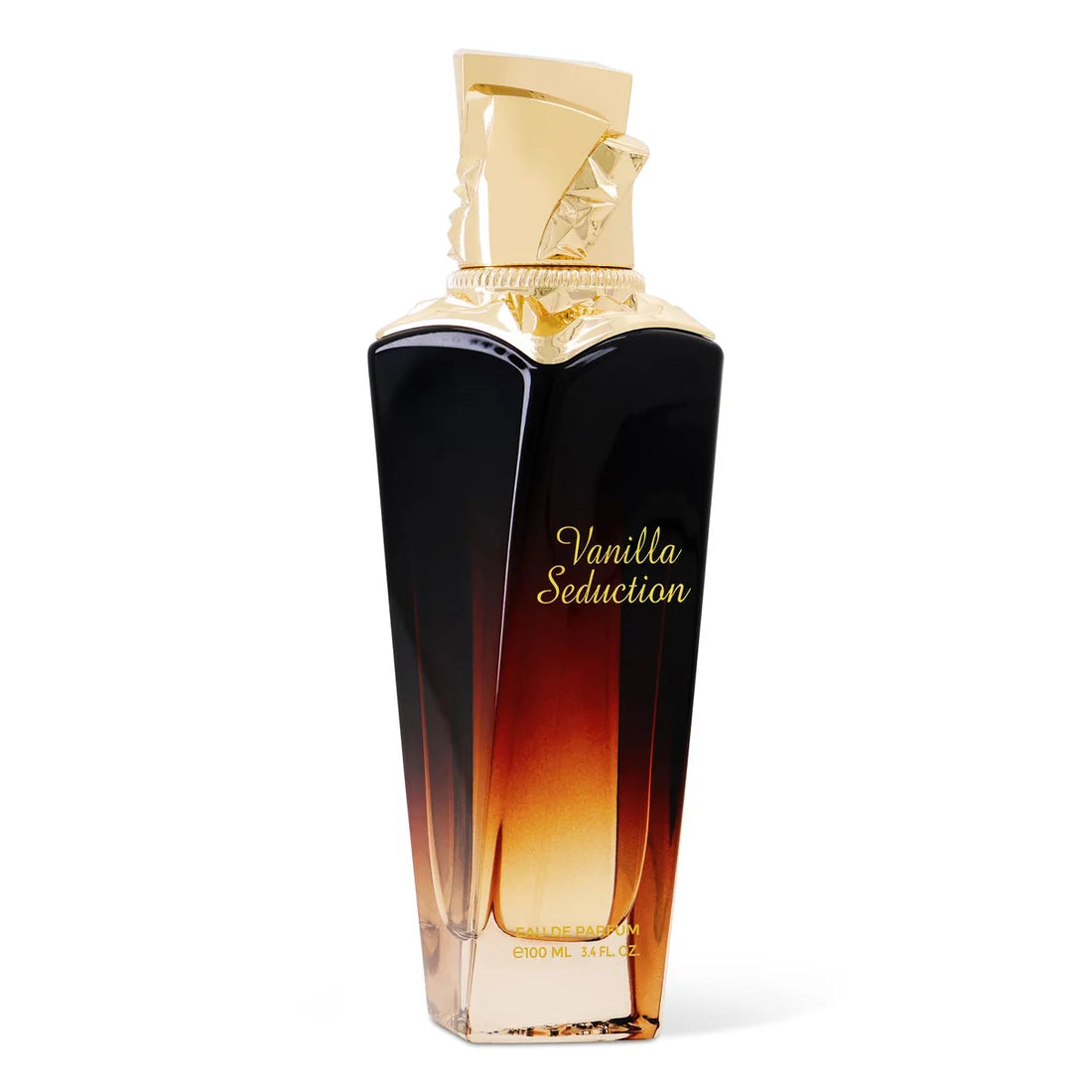 Maison Asrar Vanilla Seduction Eau de Parfum 100ml bottle with a gold cap on a white background